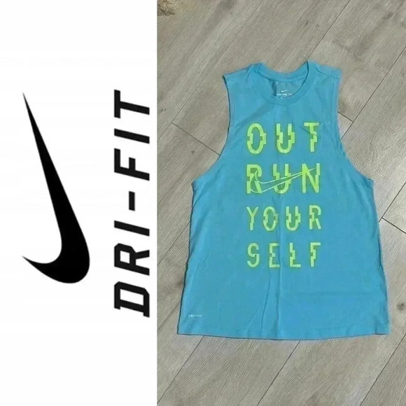 Nike Tops - BNWOT Nike Dry-fit out run yourself  muscle blue tank top size S